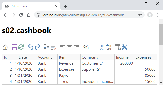 Приложение DBGate - s02.cashbook