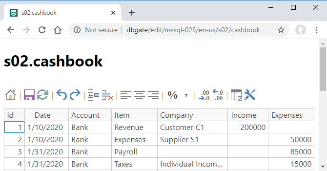 Веб-сайт DBGate - s02.cashbook