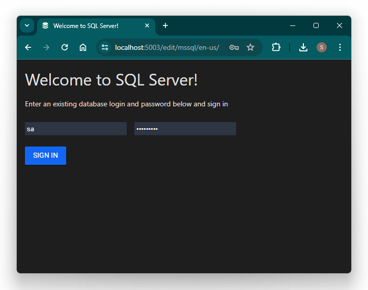 Домашняя страница DBGate для SQL Server