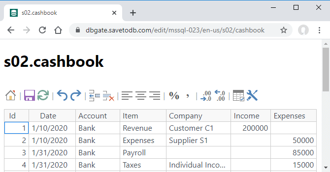 Примеры DBGate - s02.cashbook